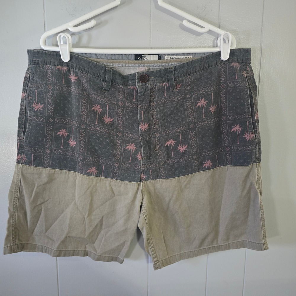 Rip Curl‎ Hybrid Shorts Mens 38 Black Tan Palm Tree Bandana Print Colorblock